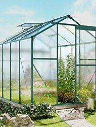 cheap -Upgraded Outdoor Terrace 6.2ft Wx8.3ft D Greenhouse Walk-In Polycarbonate Greenhouse With 2 Windows &amp; Base Aluminum Hobby Greenhouse With Sliding Doors For Garden Backyard Green