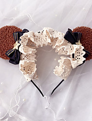 cheap -Bear Ear Bow Lace Hair Ornament Lolita Hair Accessories Chocolate Headband Dessert Biscuit Misu Bear Ear Headdress