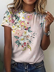 cheap -Women&#039;s Floral Theme Abstract Painting T shirt Floral Print Round Neck Basic Tops Pink / 3D Print