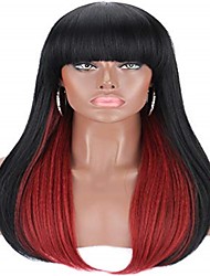 cheap -Black Brown Highlight Wig With Bangs For Women Long Straight Natural Gloss Heat Resistant Synthetic Hair Full Wig