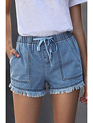 cheap -Women&#039;s Fashion Jeans Shorts Tassel Fringe Side Pockets Short Pants Casual Weekend Micro-elastic Plain Comfort Mid Waist Green White Black Dark Blue Light Blue S M L XL XXL