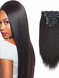 cheap -Real Remy Thick Yaki Straight Clip in Virgin Human Hair Extension Natural Black Double Wefts for African American Black Women 7 Pieces 120g with 17 Clips 10-22 Inch