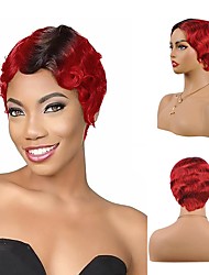 cheap -Finger Ocean Wave Pixie Cut Wig Short Wigs Brazilian Human Hair Wigs For Black Women Full Machine Wigs Non-Remy