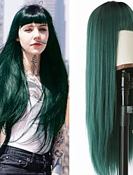 cheap -Green Wig Straight Hair Wig With Air Bangs Machine Wig Deep Root Gradient Green 2 Colors Long Heat Resistant Fiber Synthetic Hair Glue Free 24 Inch