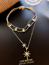 cheap -Layered Necklace Women&#039;s Monogram Rhinestone Gold Plated Star Personalized Fashion Trendy Gold 54 cm Necklace Jewelry 2pcs for Gift Daily Holiday Prom Work