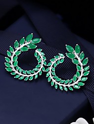 cheap -Women&#039;s Green Red AAA Cubic Zirconia Stud Earrings Hoop Earrings Earrings Retro Leaf Forever Personalized Stylish Folk Style Russian Boho Silver Plated Earrings Jewelry Green / Red For Gift Daily