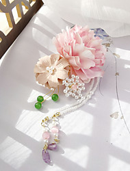 cheap -Floral Hair Clips Flowers Crown Hairpins Rose Silk Flower Rice Beads Fringed Side Clip Party Bridal Accessories for Teens Kids Women Girls Women