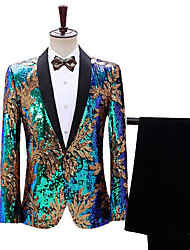 cheap -Green Purple Men&#039;s Special Occasion Tuxedos Shawl Collar Trees / Leaves Standard Fit Single Breasted One-button 2022