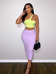 cheap -european and american foreign trade explosions 2022 summer new contrast color one-shoulder wrap chest skirt two-piece fashion casual suit
