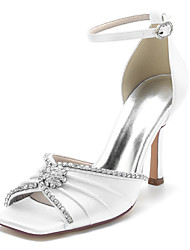 cheap -Women&#039;s Wedding Shoes Wedding Sandals Rhinestone Stiletto Heel Open Toe Luxurious Elegant Party Wedding Satin Ankle Strap Spring Summer Solid Colored Wine White Black