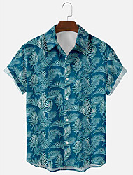 cheap -Men&#039;s Shirt 3D Print Leaves Plus Size Turndown Holiday 3D Print Short Sleeve Tops Beach A / Summer