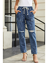 cheap -Women&#039;s Fashion Jeans Distressed Jeans Side Pockets Cut Out Elastic Drawstring Design Ankle-Length Pants Casual Weekend Micro-elastic Plain Comfort Mid Waist Blue Black Light Blue S M L XL XXL