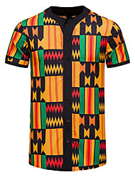 cheap -Men&#039;s Shirt Print Graphic Plus Size V Neck Daily Short Sleeve Tops Fashion Yellow