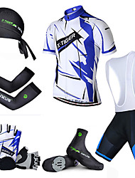 cheap -Men&#039;s Short Sleeve Cycling Jersey with Bib Shorts Mountain Bike MTB Road Bike Cycling Blue White Stripes Bike Clothing Suit Spandex Polyester 3D Pad Breathable Quick Dry Reflective Strips Sports