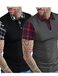 cheap -summer 2022 european and american plus size men&#039;s checkered stitching short-sleeved men&#039;s t-shirt casual fashion solid color polo shirt