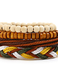 cheap -4pcs Men&#039;s Women&#039;s Bead Bracelet Layered Lucky Stylish Artistic Simple Natural Fashion Hard Leather Bracelet Jewelry Brown For School Gift Daily Prom Festival