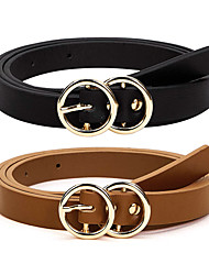 cheap -2 PCS Women&#039;s PU Buckle Belt PU Leather Prong Buckle O-ring Casual Classic Party Daily Multicolor