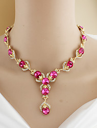 cheap -Women&#039;s Fuchsia Crystal Hoop Earrings Necklace Bridal Jewelry Sets Classic Drop Pear Elegant Fashion Cute Sweet Imitation Diamond Earrings Jewelry Gold For Party Wedding Gift Engagement Two-piece Suit