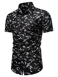 cheap -Men&#039;s Shirt Geometric Leaves Classic Collar Casual Daily Print Short Sleeve Tops Casual Fashion Black Navy Blue
