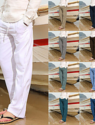 cheap -Men&#039;s Cotton Linen Trousers Casual Pants Summer Yoga Beach Pants Drawstring Loose Elastic Waist Pocket