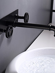 cheap -Bathroom Sink Faucet 3 Hole Wall Mount 2 Handle Widespread Bathroom Faucet  Rough-in Valve Included Basin mixer faucet Matte Black
