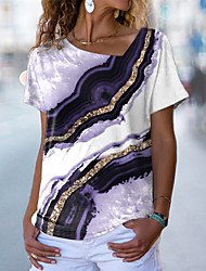 cheap -Women&#039;s Abstract Painting T shirt Graphic Print V Neck Basic Tops Green Blue Purple / 3D Print