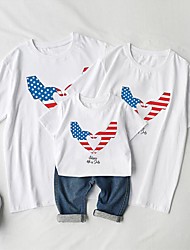 cheap -Family Look American National Day T shirt Tops Heart Flag Daily Print White Short Sleeve Basic Matching Outfits