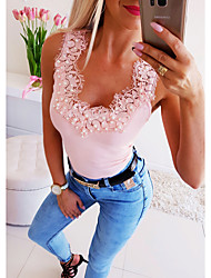 cheap -Women&#039;s Tank Top Vest Plain Beaded Lace Trims V Neck Casual Streetwear Tops White Pink Light Blue