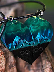 cheap -Wood Resin Paired Heart Pendants Mountains