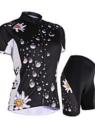 cheap -Women&#039;s Short Sleeve Cycling Jersey with Shorts Summer Nylon Elastane Polyester White Black Floral Botanical Funny Bike Shorts Jersey Padded Shorts / Chamois Waterproof 3D Pad Breathable Ultraviolet