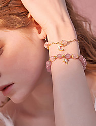 cheap -2pcs Women&#039;s Bead Bracelet Crystal Bracelet Geometrical Moon Candy Simple Elegant Copper Bracelet Jewelry Pink For Gift Daily