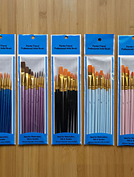 cheap -Cross-Border 10 Oil Brush Set Pearl Blue Wooden Pole Nylon Wool Watercolor Gouache Painting Pen Set