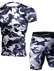 cheap -Men&#039;s Compression Suit Outdoor Breathable Quick Dry Sweat-Wicking Summer Camo / Camouflage Clothing Suit Polyester Short Sleeves Camping / Hiking Hunting Training Dark Grey Green Black / Combat