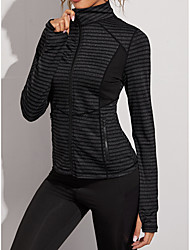 cheap -Women&#039;s Stand Collar Sauna Jacket Yoga Top Winter Zipper Pocket Stripes Black Yoga Fitness Gym Workout Jacket Top Long Sleeve Sport Activewear Breathable Quick Dry Comfortable High Elasticity Slim