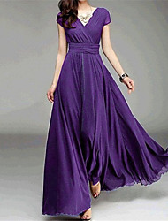 cheap -Women&#039;s A Line Dress Maxi long Dress White Black Purple Wine Red Short Sleeve Pure Color Ruched Spring Summer V Neck Elegant Formal Modern 2022 S M L XL XXL 3XL 4XL 5XL / Party Dress