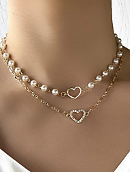 cheap -Layered Necklace Women&#039;s Double Layered Imitation Pearl Heart Personalized Luxury Fashion Holiday Modern Lovely Gold 40 cm Necklace Jewelry 2pcs for Gift Holiday Prom Valentine&#039;s Day Promise Heart