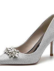 cheap -Women&#039;s Wedding Shoes Dress Shoes Bridal Shoes Rhinestone Stiletto Heel Pointed Toe Elegant Classic Party Wedding Glitter Loafer Spring Summer Solid Colored White Champagne Silver