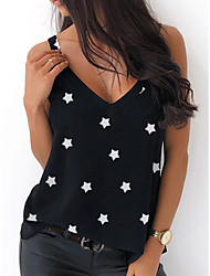 cheap -Women&#039;s Tank Top Vest Star Print V Neck Casual Streetwear Tops Black