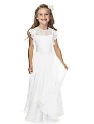 cheap -Kids Little Girls&#039; Dress Plain A Line Dress Special Occasion Performance Ruched Lace Blue White Black Asymmetrical Short Sleeve Princess Sweet Dresses Summer Regular Fit 4-12 Years