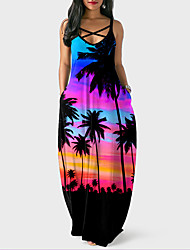 cheap -Women&#039;s Shift Dress Maxi long Dress Purple Sleeveless Print Print Spring Summer Strapless Boho 2022 S M L XL XXL
