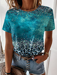 cheap -Women&#039;s Abstract Painting T shirt Leopard Print Round Neck Basic Tops Green Blue Purple / 3D Print