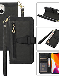 cheap -Phone Case For Apple Flip iPhone 13 Shockproof Dustproof Zipper Solid Colored PU Leather TPU