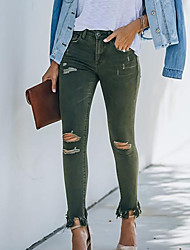 cheap -Women&#039;s Fashion Jeans Distressed Jeans Side Pockets Cut Out Full Length Pants Casual Weekend Micro-elastic Plain Comfort Mid Waist Green S M L XL