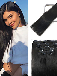 cheap -Clip in Hair Extensions Human Hair Black Hair Extensions Solid Black For Black Women 14Inch -20 Inch 70g/pack Straight #1 Gift for Women