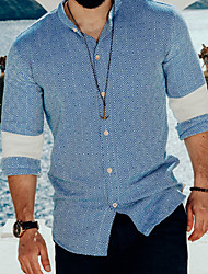 cheap -Men&#039;s Casual Shirt Argyle Turndown Street Casual Button-Down 3/4 Length Sleeve Tops Casual Fashion Breathable Comfortable Blue