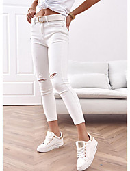 cheap -Women&#039;s Fashion Jeans Distressed Jeans Side Pockets Cut Out Ankle-Length Pants Casual Weekend Micro-elastic Plain Comfort Mid Waist White S M L XL XXL