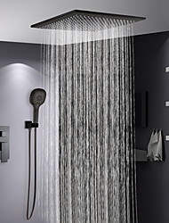 cheap -16 Inch Ceiling Mounted Rain Shower Head System,Matte Black Shower Faucets Sets Complete with 3-Function Shower Head and Solid Brass Handshower