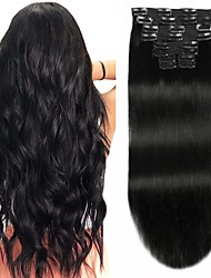 cheap -Clip In Human Hair Extensions 120g 8pcs Thickened Silky Straight 100% Human Hair Clip In Extensions 14-20 Inch #1 Black Color Double Weft Clip In Hair Extensions