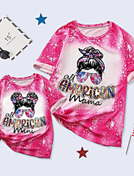 cheap -Mommy and Me American National Day T shirt Tops Tie Dye Letter Causal Print Pink Short Sleeve Casual Matching Outfits