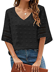 cheap -cross-border women&#039;s clothing  hot product v-neck chiffon shirt big hair ball short-sleeved stitching top